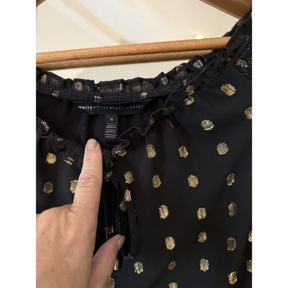 White House Black Market Blouse Womens Small Black Chiffon - Picture 4 of 7